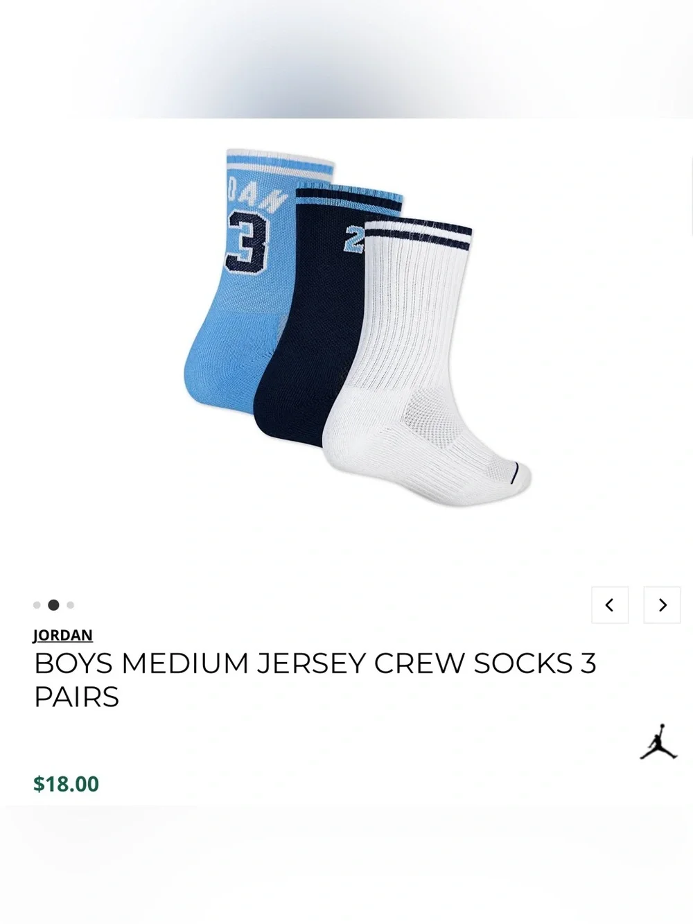 Jordan Big Boys 6-Pack Varsity Jersey Crew Socks~3Y-5Y